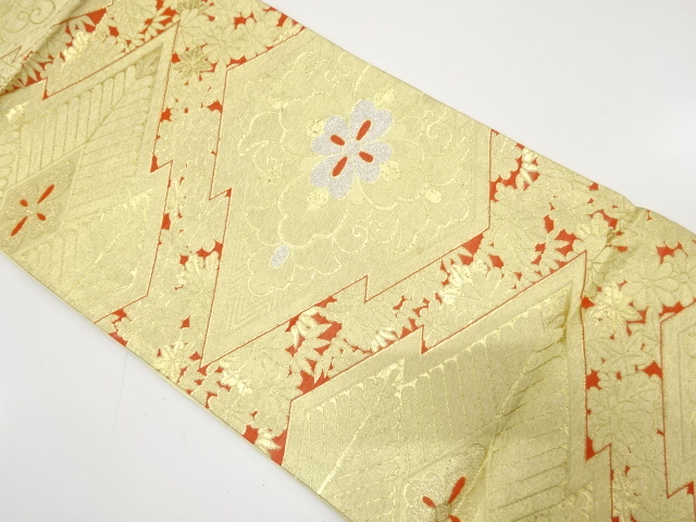 アンティーク　松皮菱に華紋・菊・桐模様織り出し袋帯（材料）